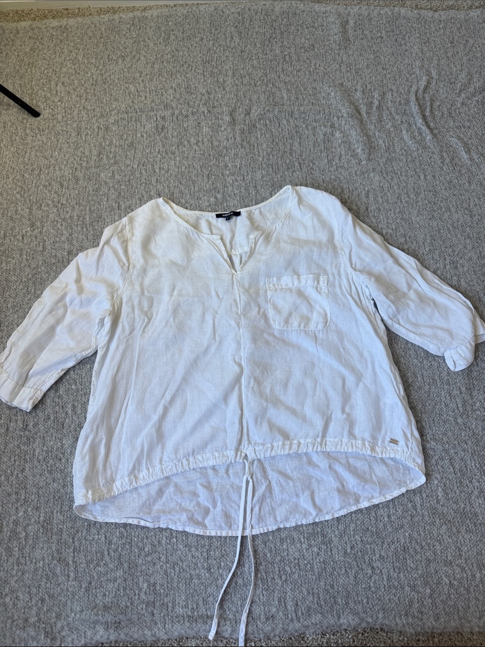 Mexx Linen Lightweight White Drawstring Crop Front Pullover Blouse Size M